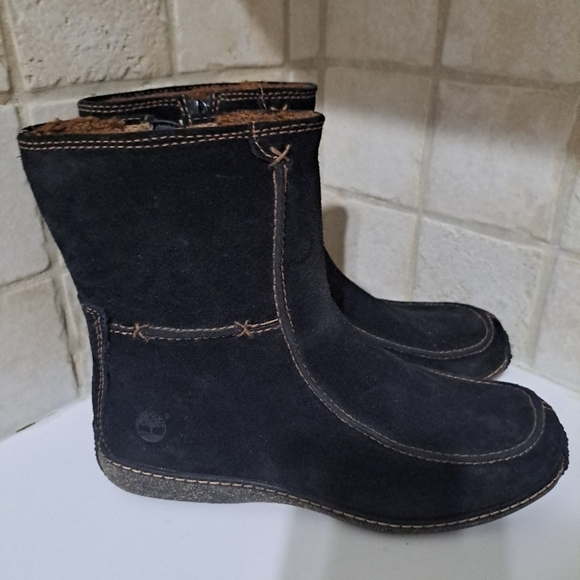 Timberland Shoes - Timberland Black Suede Side Zip Leather Boots size 8